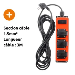Zenitech Multiprise-Multiprise étanche 3 prises 16A 2P+T + USB -