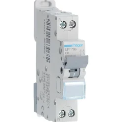 Hager Disjoncteur Et Coupe-Circuit-Nft706 Disjoncteur 6a - 1p+n - 6-10ka - Courbe C - Bornes Décalées à Vis - Nft - 1 Module