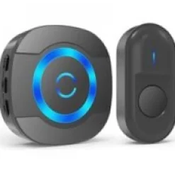 Deko Noir Sonnette de Porte sans Fil 300M Étanche Carillon Electronique avec Récepteur Enfichable pour la Maison 55 Mélodies LED
