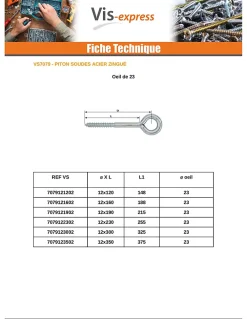Vis Express Oeillet Echafaudage 12X190 Oeil 23 Acier zingué - 1 pièce