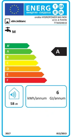 Elm Leblanc Ondéa Hydropower BAS NOx - LC11-4PVHYB - Puissance 7,9 à 19,2 kW - Gaz Butane/Propane - maxi 11 l/min - Diamètre conduit : 110 mm