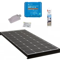Antarion PACK BLACK BOOSTER 170W Seul Panneau solaire Camping Car + Kit de pose solaire avec Régulateur de Charge
