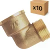 Raccords Dumont Tube Et Raccord Cuivre-PACK de 10 coudes 90 degrés laiton a visser égaux mâle/femelle installation plomberie chauffage diamètre 3/4" (20x27)