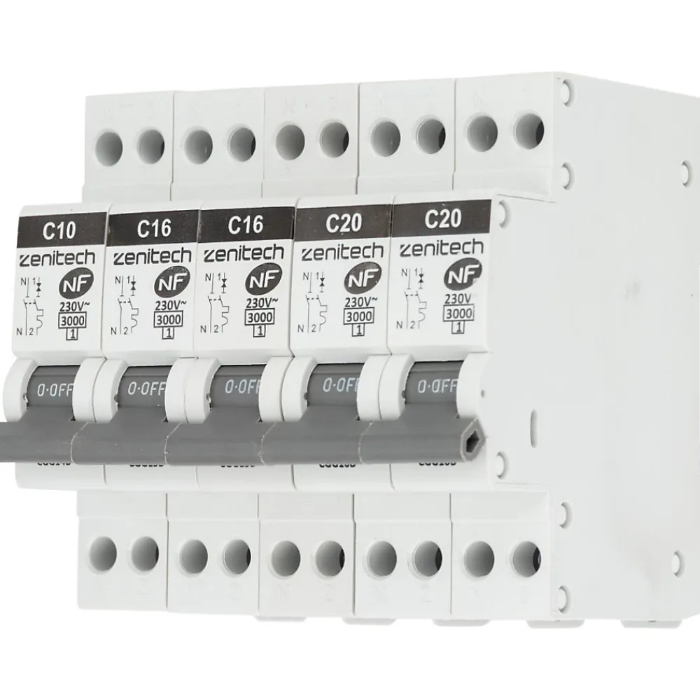 Zenitech Disjoncteur Et Coupe-Circuit-Pack de 5 disjoncteurs 1x10A + 2x16A + 2x20A -