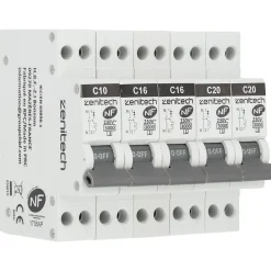 Zenitech Disjoncteur Et Coupe-Circuit-Pack de 5 disjoncteurs 1x10A + 2x16A + 2x20A -