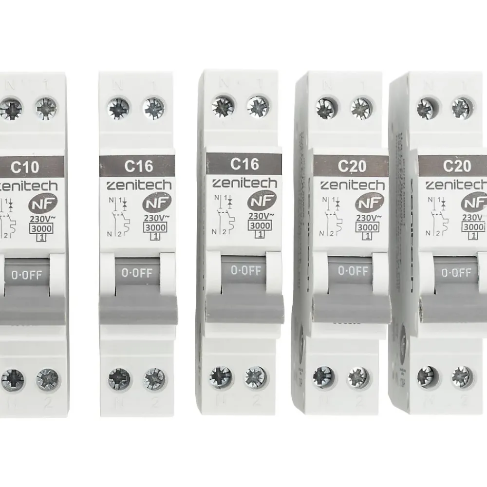 Zenitech Disjoncteur Et Coupe-Circuit-Pack de 5 disjoncteurs 1x10A + 2x16A + 2x20A -