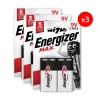 Energizer Pack de 3 - Max Alcaline 9V, pack de 2 Piles
