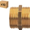 Raccords Dumont Tube Et Raccord Cuivre-PACK de 10 mamelons laiton égaux a visser mâle/mâle pour installation de plomberie chauffage sanitaire diamètre 1/2" (15x21)
