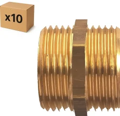 Raccords Dumont Tube Et Raccord Cuivre-PACK de 10 mamelons laiton égaux a visser mâle/mâle pour installation de plomberie chauffage sanitaire diamètre 1/2" (15x21)