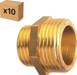 Raccords Dumont PACK de 10 réductions laiton a visser mâle/mâle installation plomberie chauffage diamètre 5/8" diamètre 1/2" (15x21)