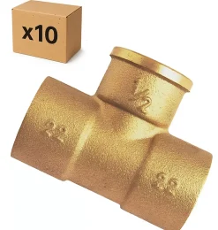 Raccords Dumont PACK de 10 Tés a souder laiton femelle installation plomberie chauffage diamètre 1/2" (15x21) pour tube cuivre diamètre 18