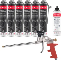 Penosil Mousse Expansive-Pack 6 Mousses colle universelle SpeedFix Construction 878 pistolable 690ml + Nettoyant FoamCleaner929 500ml + Pistolet