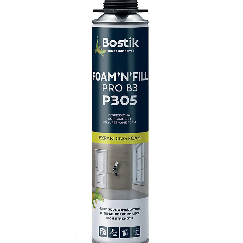 Bostik Pack 6 Mousses expansives PU pistolable P305 Foam'n'Fill 750ml + Nettoyant FoamCleaner 929 500ml + Pistolet manuel