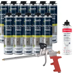 Bostik Mousse Expansive-Pack 11 Mousses expansives PU pistolable P305 Foam'n'Fill 750ml + Nettoyant FoamCleaner 929 500ml + Pistolet manuel