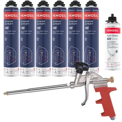 Penosil Pack 6 Mousses polyuréthanes Universal Gunfoam 146 pistolable 690ml + Nettoyant FoamCleaner 929 500ml + Pistolet manuel