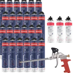 Penosil Mousse Expansive-Pack 24 Mousses polyuréthanes Universal Gunfoam 146 pistolable 690ml + 3 Nettoyants FoamCleaner 500ml + Pistolet manuel