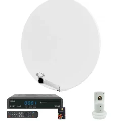 Hdsat Pack Parabole Satellite Fibre Composite Blanche 85cm + LNB Single + VEGA 3 Récepteur TV satellite Full HD + Carte