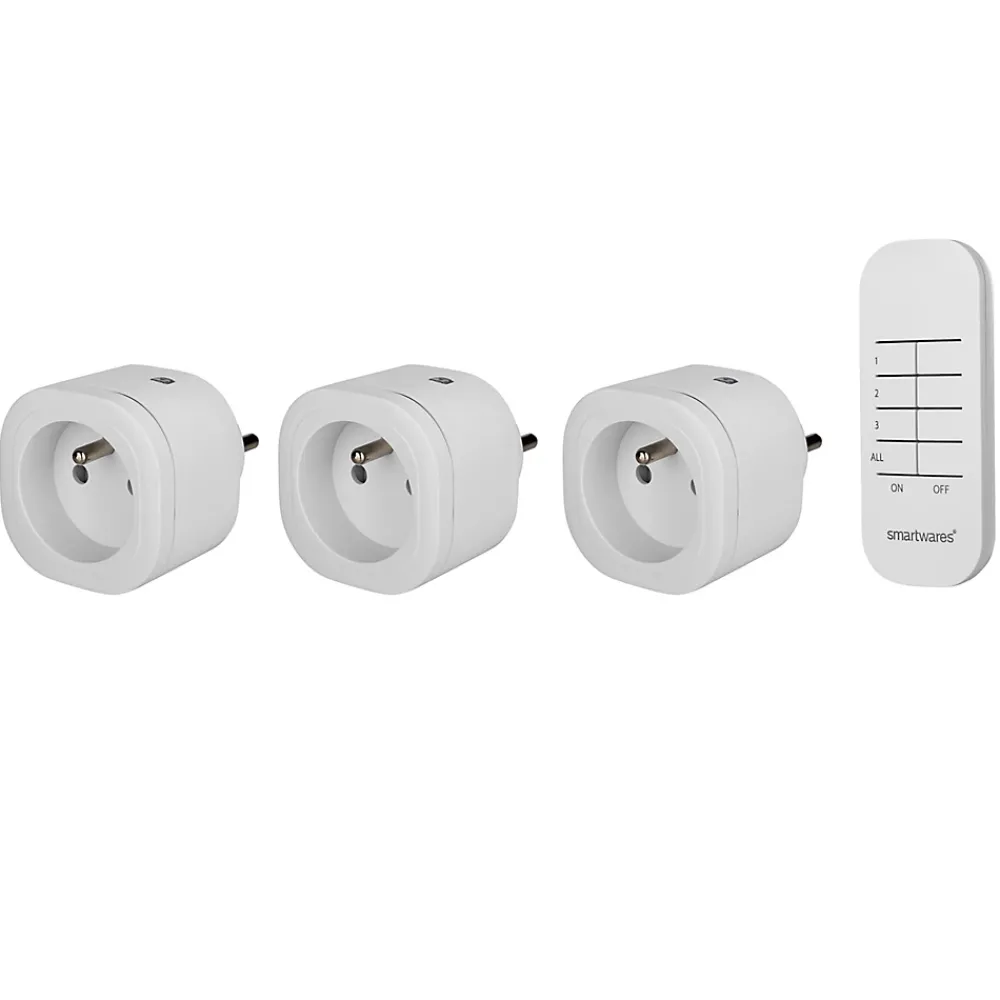 Smartwares Pack 3 prises + 1 télécommande intérieures