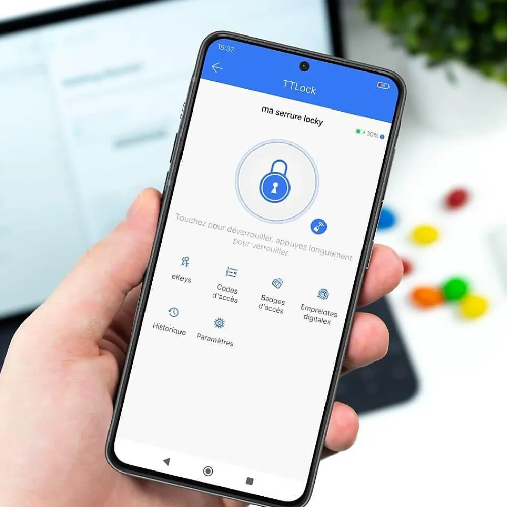 LOCKY Pack serrure connectée -1 à code, badge et bluetooth + passerelle wifi