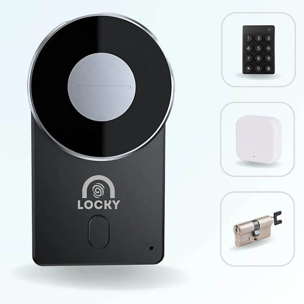LOCKY Serrure Connectée-Pack serrure connectée -4 smart lock 2.0 + clavier sans fil + passerelle + cylindre ajustable