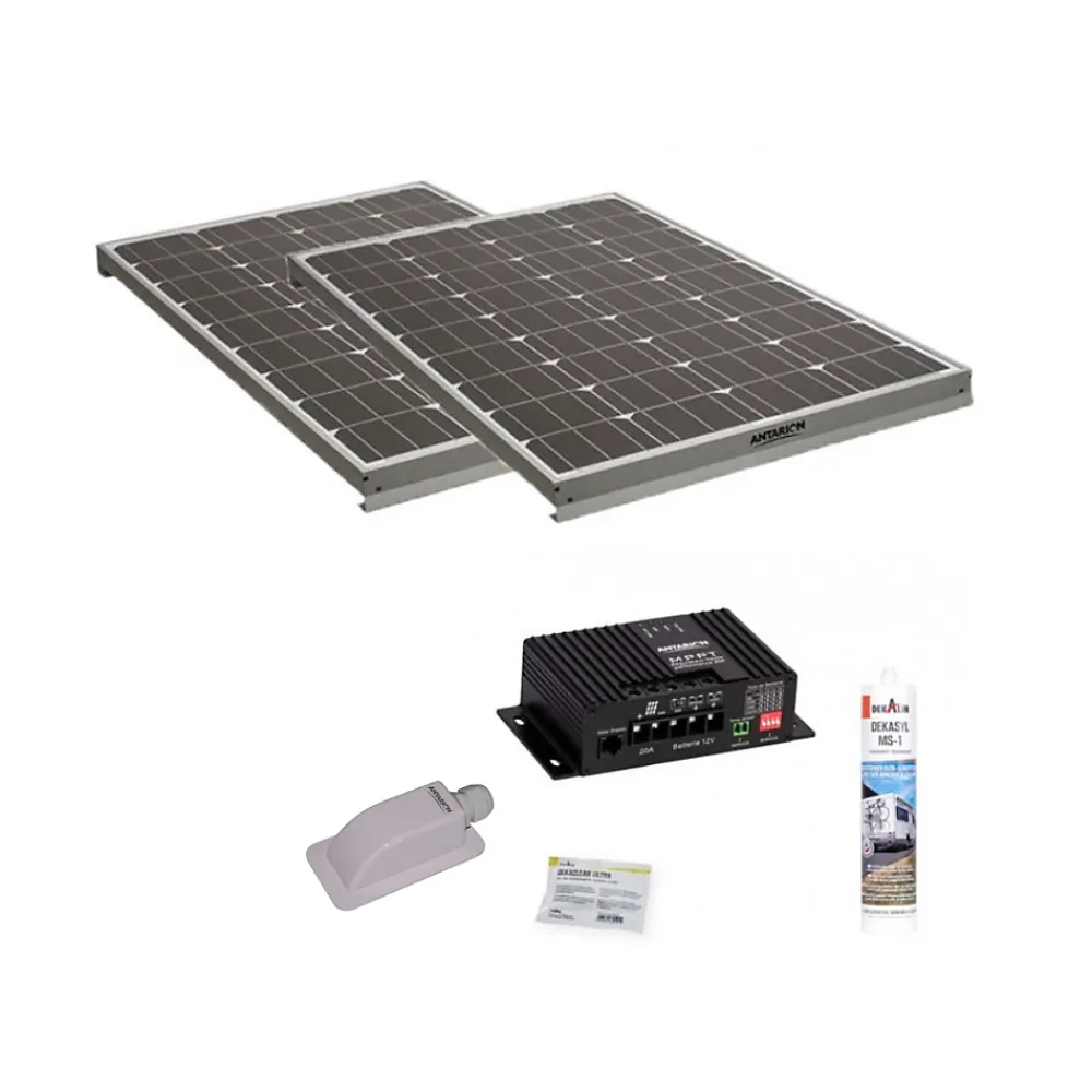 Antarion Kit Panneau Solaire-Pack 2x Panneaux solaire 140W + kit de pose solaire avec régulateur MPPT 320W 20A