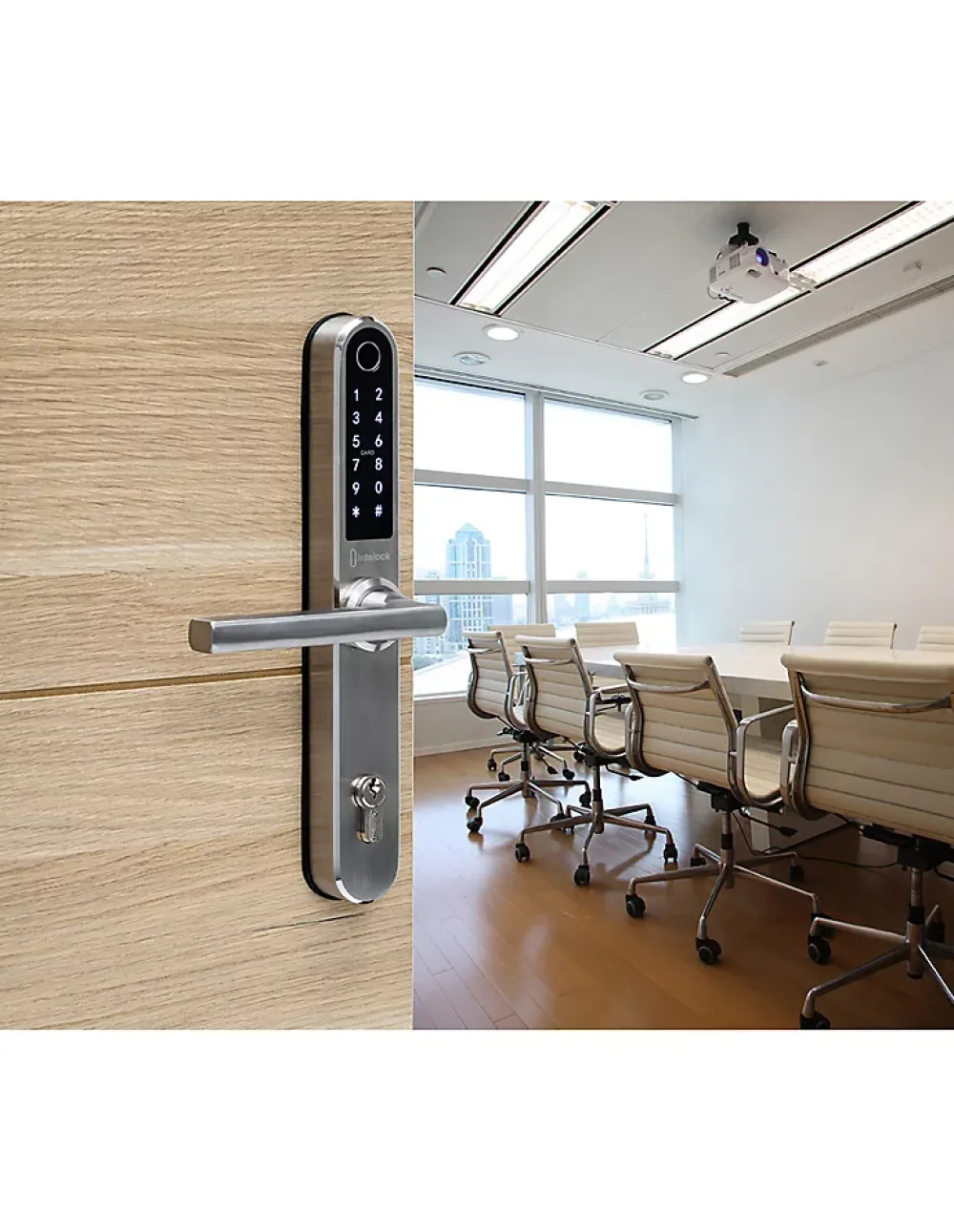 Thirard Paire de poignées connectées Intelock Multi, pour porte d'entrée, entr'axes 70mm, argent - INTELOCK