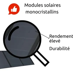 Protec Panneau solaire portatif SolarTec 200 - 200w 18V 6.6A - 4 pans monocristallins - Port USB A-C - Câble DC -