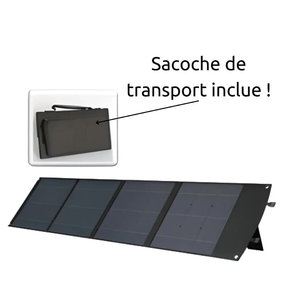 Protec Panneau solaire portatif SolarTec 200 - 200w 18V 6.6A - 4 pans monocristallins - Port USB A-C - Câble DC -