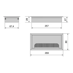 Emuca Passe-câbles de table Quadrum, rectangulaire, 269x80mm, à encastrer, Aluminium, Peint en blanc