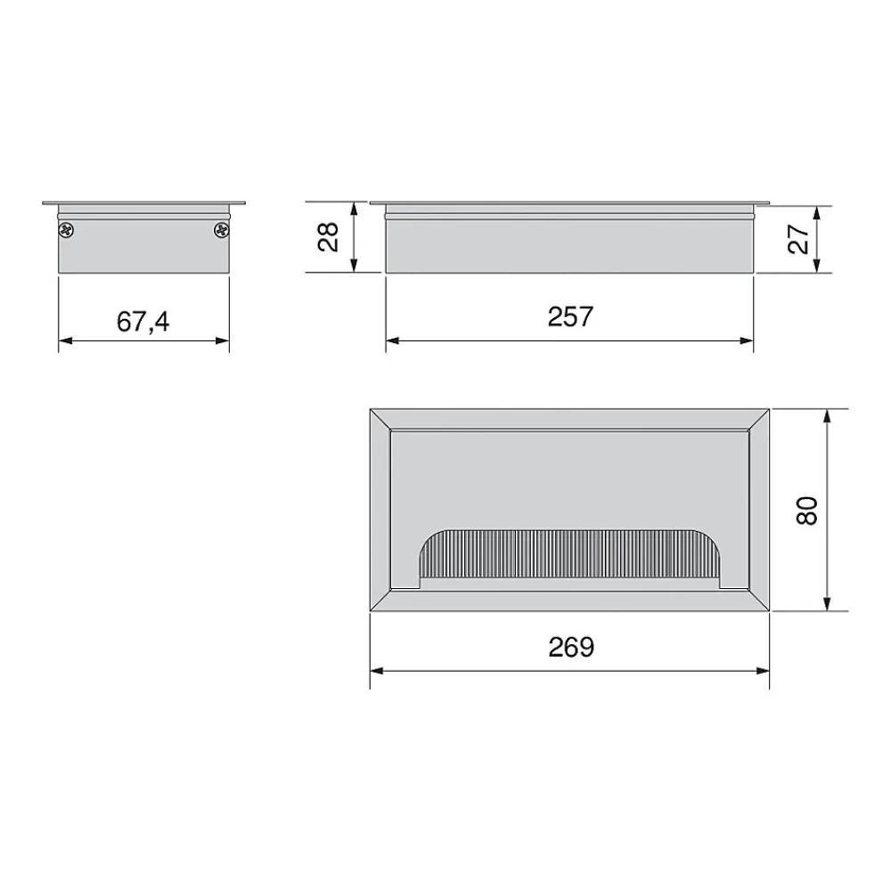Emuca Passe-câbles de table Quadrum, rectangulaire, 269x80mm, à encastrer, Aluminium, Peint en blanc