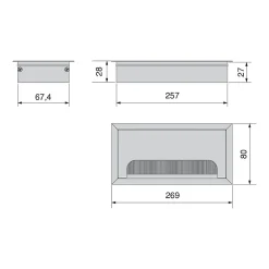 Emuca Range-Fil Et Cache-Fil|Range-Fil Et Cache-Fil-Passe-câbles de table Quadrum, rectangulaire, 269x80mm, à encastrer, Aluminium, Peint en noir