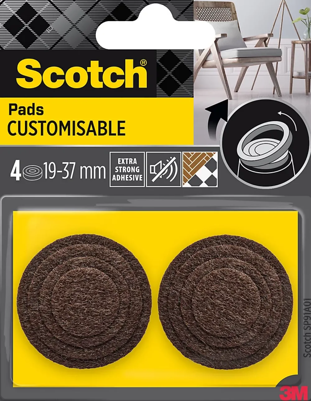 Scotch Patin anti rayures adhésif feutre rond marron ø37 mm