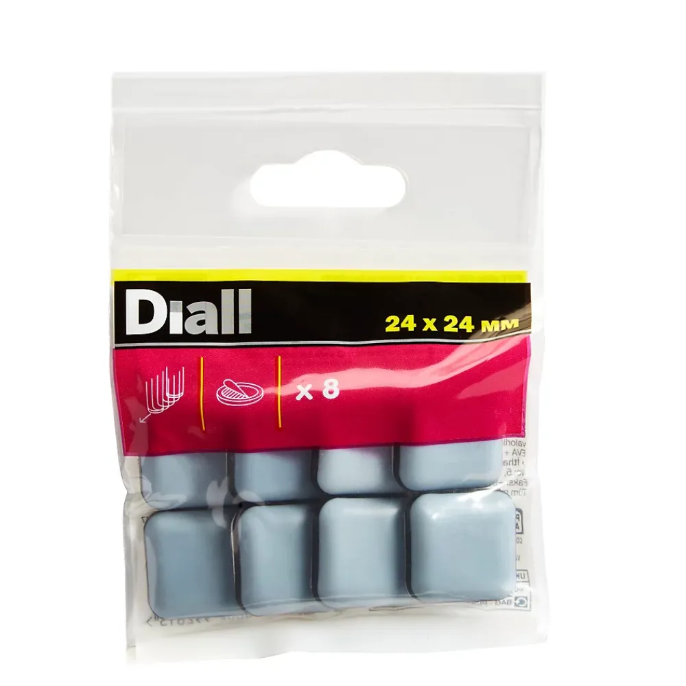 Diall Patin, Feutre Et Embout-Patin auto-adhésifs 24 x 24 mm x 8, blanc + gris/bleu