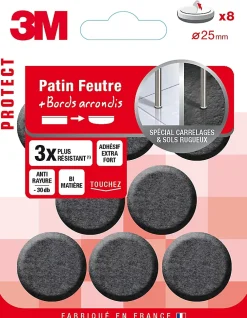 3M Patin, Feutre Et Embout-Patin feutre adhésif bi-matière ø 25 mm, 8 pièces