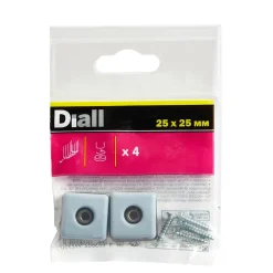 Diall Patin vissés 25*25 mm x 4, noir + gris/bleu