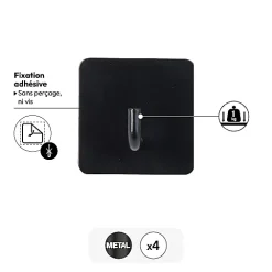 5Five 4 patères adhésives Stiky 4,5x2,7cm - Noir-