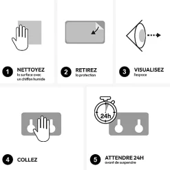 5Five 4 patères adhésives Stiky 4,5x2,7cm - Noir-