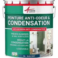 Arcane Industries Peinture anti-condensation, anti odeur pour pièces humides Bleu vert - RAL 5001 - 10 L -