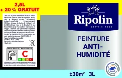 Ripolin Peinture anti-humidité blanc satin 2,5L + 20% gratuit