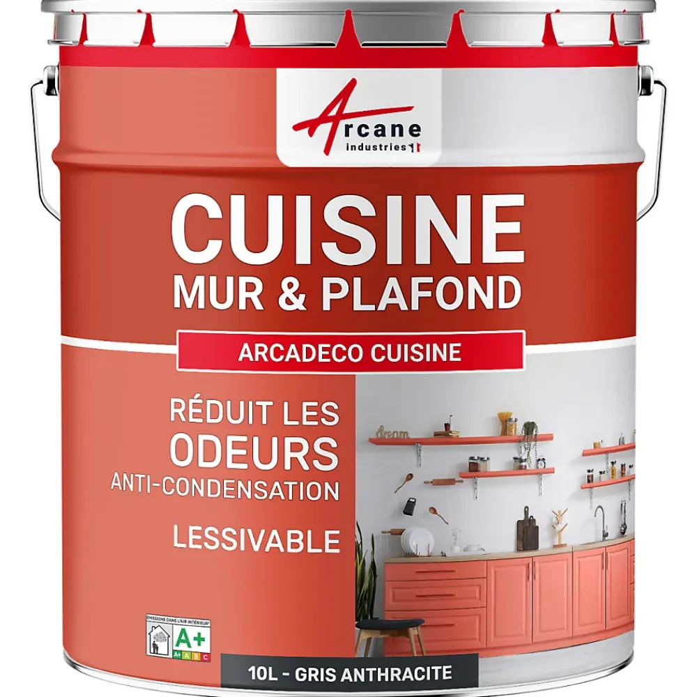 Arcane Industries Peinture cuisine lavable, mur et plafond Gris Anthracite - RAL 7016 - 10 L -
