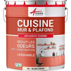Arcane Industries Peinture cuisine lavable, mur et plafond Blanc Crème - 10 L -