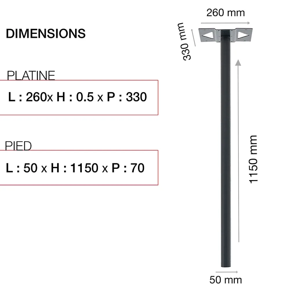 Renz Pied elliptique Noir Sablé RAL 2100 MS