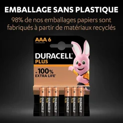 Duracell Pile alcaline AAA (LR03) Plus, lot de 6
