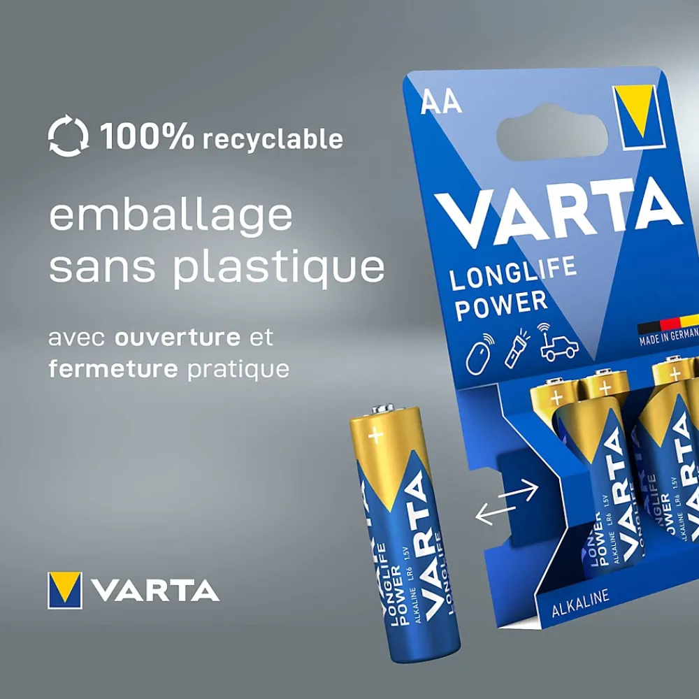 Varta Pile Aa|Pile Lr6-Pile alcaline AA (LR6) Long-life Power, lot de 4