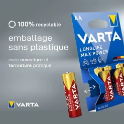 Varta Pile alcaline AA (LR6) Long-life Max Power, lot de 4