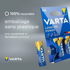 Varta Pile Aa|Pile Alcaline-Pile alcaline AA (LR6) Long-life Power, lot de 2