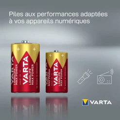 Varta Pile D|Pile Alcaline-Pile alcaline D (LR20) Long-life Max Power D, lot de 2