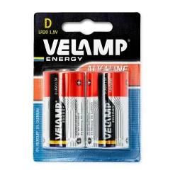 Velamp Pile Aa-Pile pour lampe de poche alcaline, LR20 D, 1,5V. 2 pièces