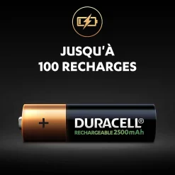 Duracell Pile rechargeable AA (LR6) 2500Mah, lot de 4