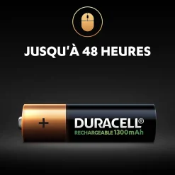 Duracell Pile rechargeable AA (LR6) 1300Mah, lot de 4